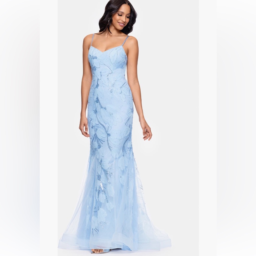 Betsy Adam Appliqué, Embellished Gown,sz 10, New, Blue